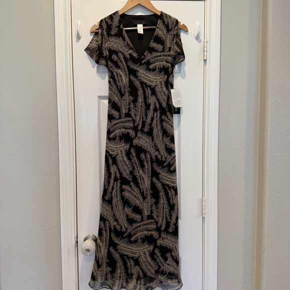 Vtg 90s Y2K Midi Dress Women’s 4 Silk Black Feathers Whimsigoth Fairy Whimsical - Picture 2 of 11